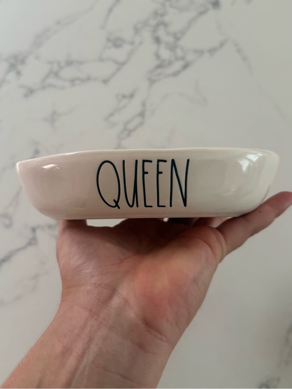 Rae Dunn 6" Ceramic Oval Pet Dog Cat Bowl - "Queen"